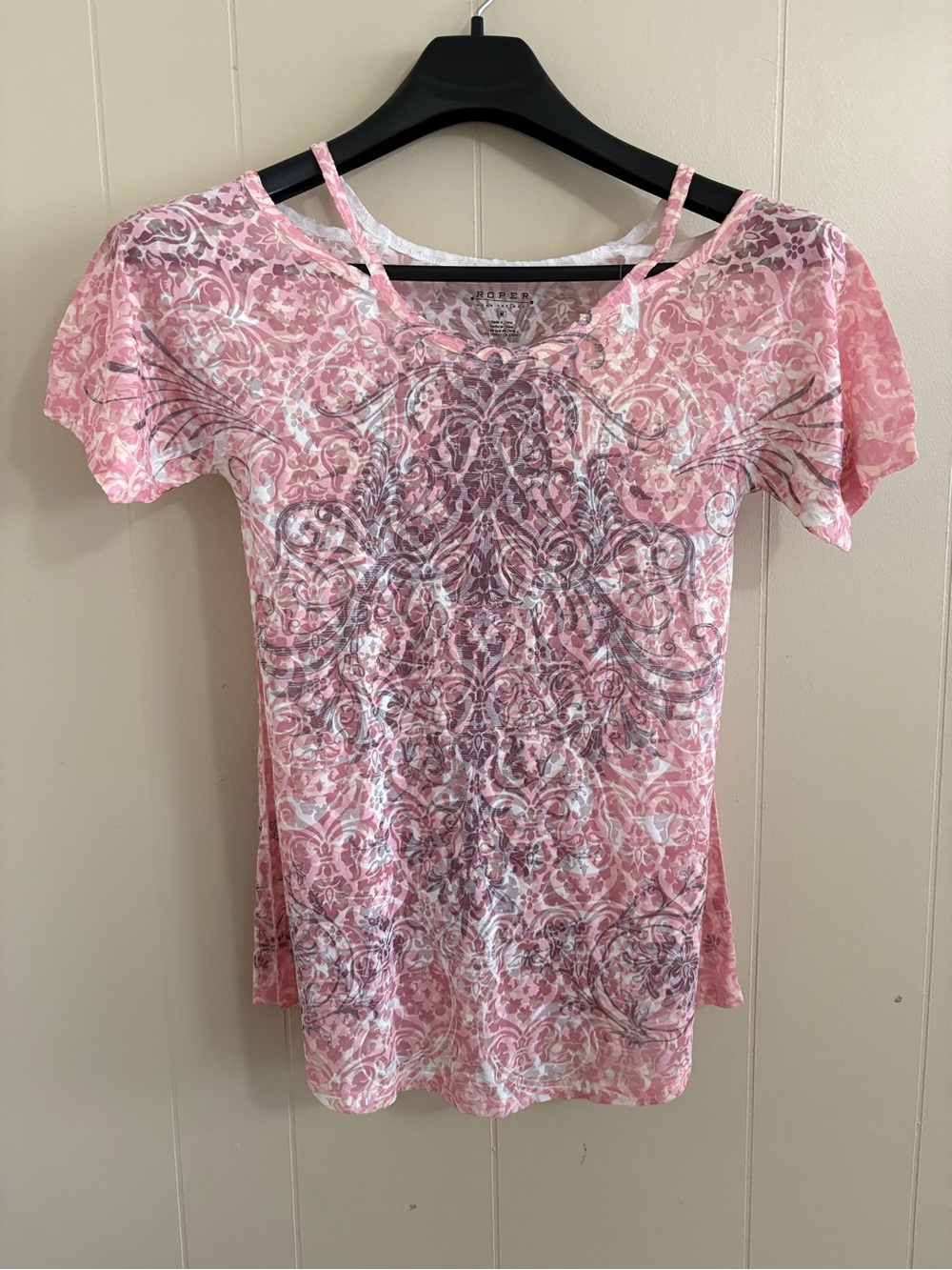 Roper Pink and Gray Printed Short Sleeve Tee